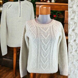 NWOT CYNTHIA ROWLEY (MED) Ivory Lt. Creme Metallic Cable Knit Wool Blend Sweater
